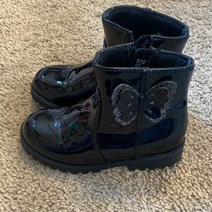 Seychelles Kids Shiny Black Boots with Glitter Butterfly size 8